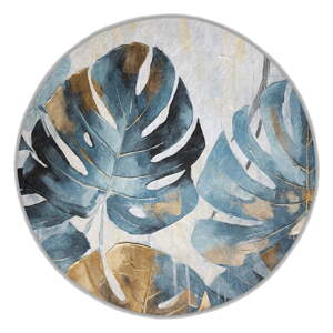 Modrý prateľný okrúhly koberec ø 120 cm Golden Leaves – Mila Home