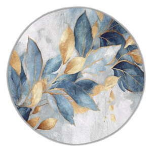 Modrý/v zlatej farbe prateľný okrúhly koberec ø 120 cm Golden Leaves – Mila Home