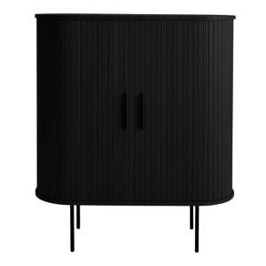 Čierna vinotéka v dekore duba s posuvnými dverami 100x118x40 cm Nola – Unique Furniture