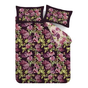 Fialové bavlnené predĺžené obliečky na dvojlôžko 230x220 cm Pia Floral – RHS