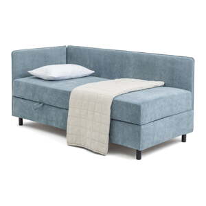 Modrá čalúnená jednolôžková posteľ s úložným priestorom s matracom 120x200 cm Avela – Bonami Selection