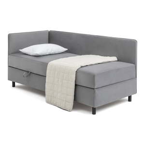 Sivá čalúnená jednolôžková posteľ s úložným priestorom s matracom 90x200 cm Avela – Bonami Selection