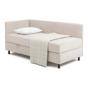 Béžová čalúnená jednolôžková posteľ s úložným priestorom s matracom 90x200 cm Avela – Bonami Selection