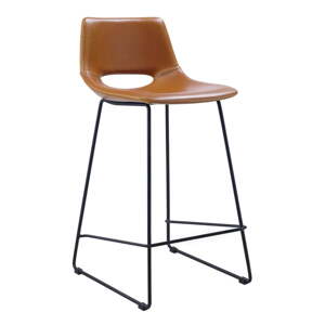 Koňakovohnedá barová stolička z imitácie kože (výška sedadla 65 cm) Zahara – Kave Home