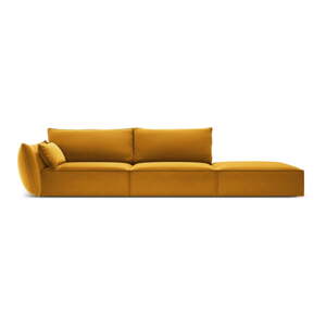 Zamatová pohovka v horčicovej farbe ľavý roh 264 cm Vanda – Mazzini Sofas