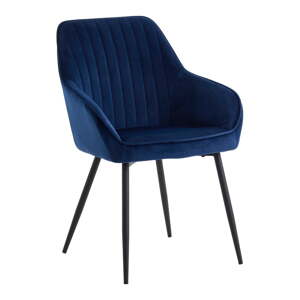 Tmavomodré zamatové jedálenské stoličky v súprave s podrúčkami 2 ks Nolan Stripe – Unique Furniture