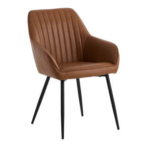 Hnedé jedálenské stoličky v súprave s podrúčkami 2 ks z imitácie kože Nolan Stripe – Unique Furniture